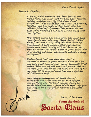 2025 Christmas Carol Sing A Long | Letter from Santa