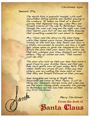 2025 Journey to Bethlehem | Letter from Santa