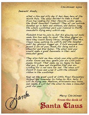 2025 Snowball Contest| Letter from Santa