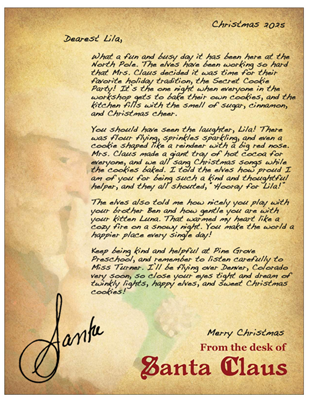 2025 Elves Secret Cookie Party | Letter from Santa